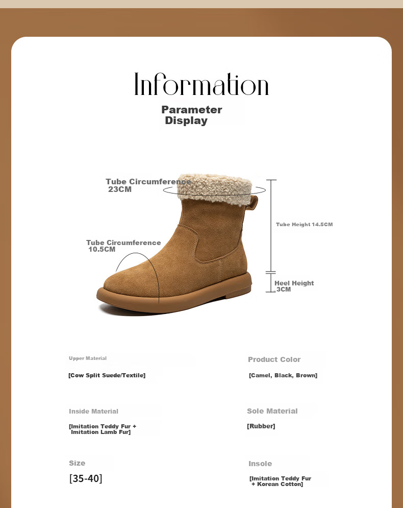 ZHR Snow Boots for Women, 2025 New Winter Style, Fleece-Lined Thick Women's Boots, Sheepskin Flat Ankle Boots for Women, EH97A Brown Size 40 7