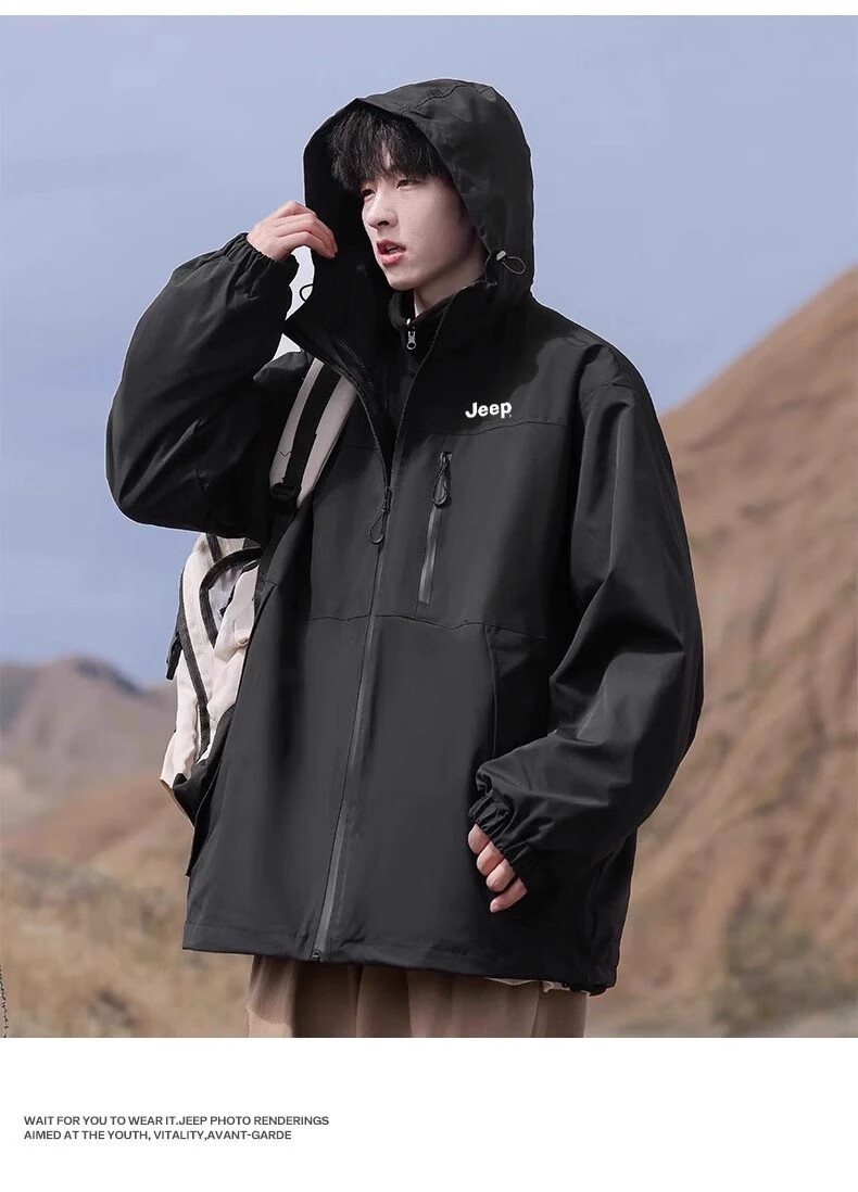 JEEP Men's Spring New 3-in-1 Travel Hiking Casual Hooded Jacket for Young and Middle-aged 14