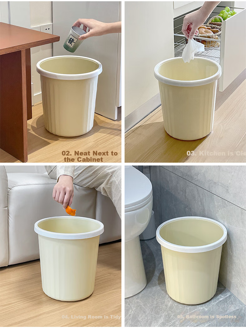 MR Lidless Trash Can with Pressure Ring, Set of 2, 8L Thick Large Capacity, Light Luxury Style for Living Room, Kitchen, Bedroom, Bathroom Wastebasket 7