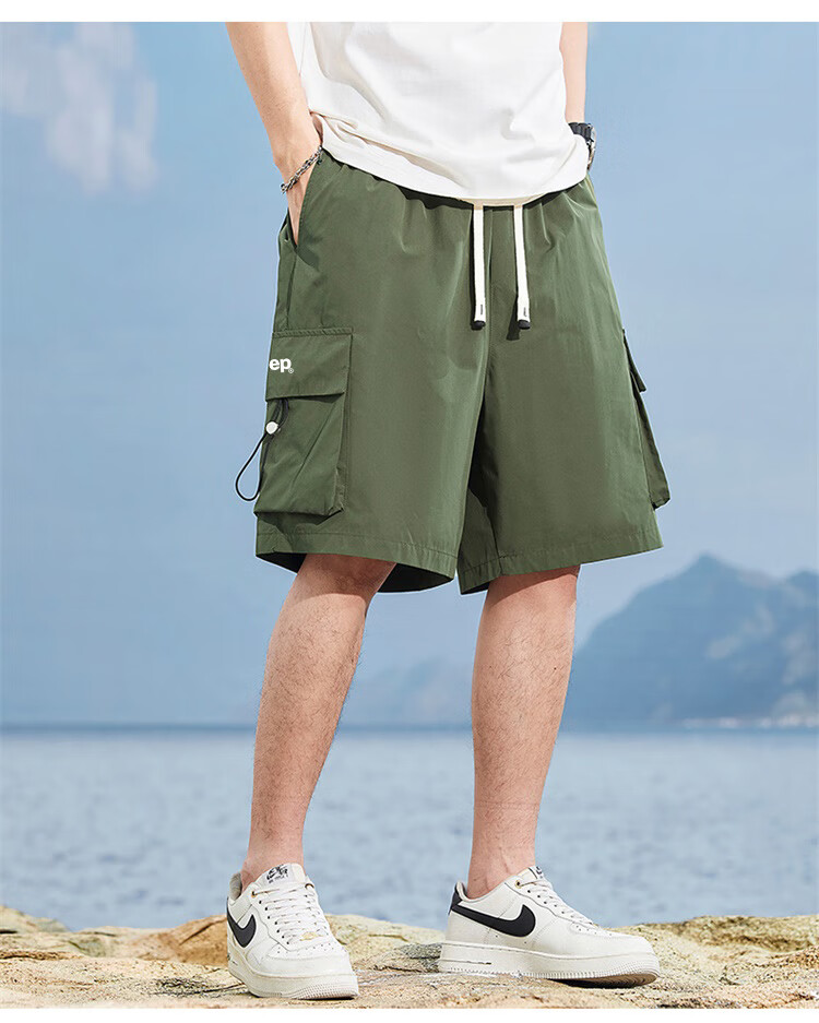 JEEP Men's Shorts, Summer Loose Casual Five-Point Cargo Pants, APK660, Black, XL 17