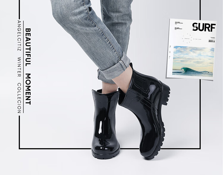 FOOTOPPO Women's Chelsea Rain Boots Fashion Short Waterproof Non-Slip Rubber Shoes Adult Short Water Shoes 2