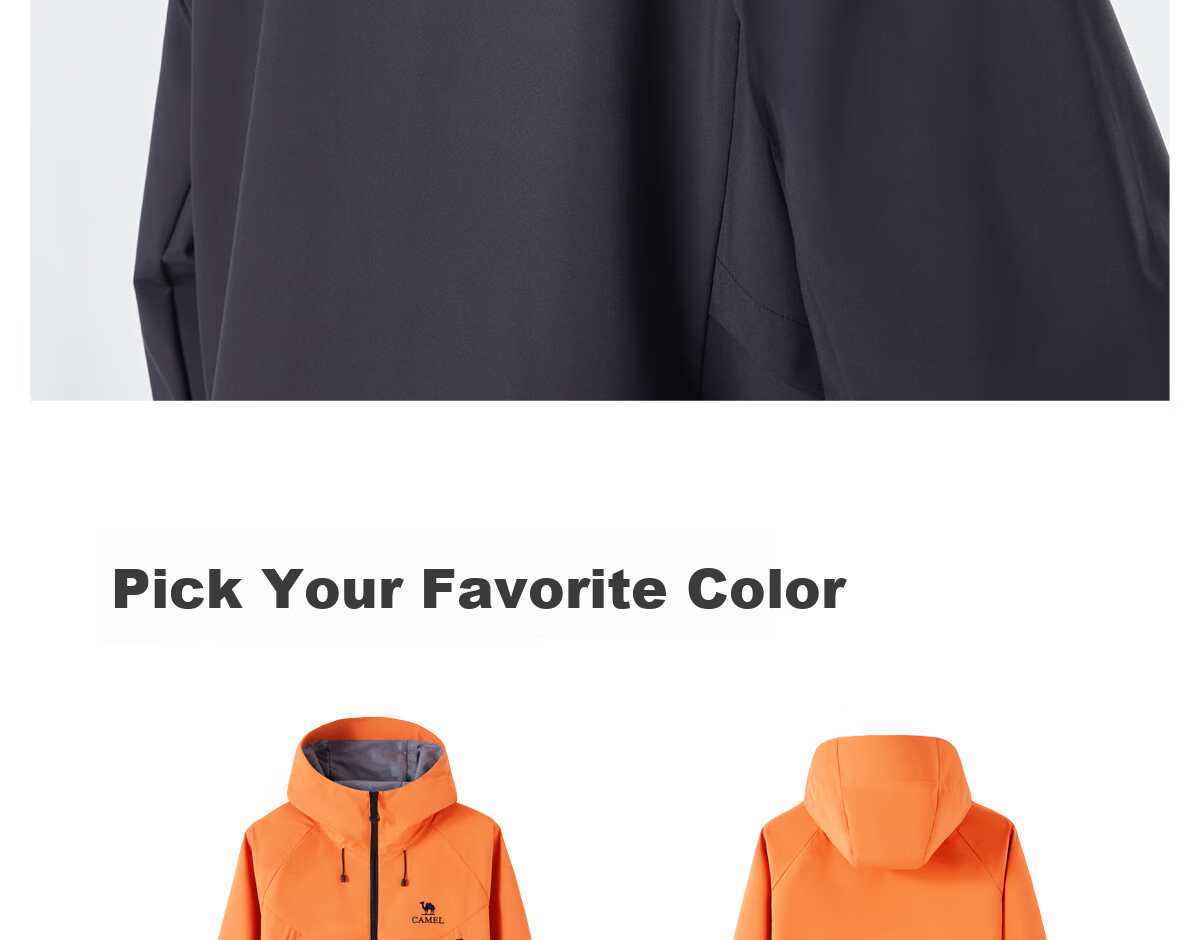 CAMEL Outdoor Jacket 2.0, Men's And Women's Mountain Hiking Wear, Windproof And Water-Resistant Travel Coat, M15BAKI063 34