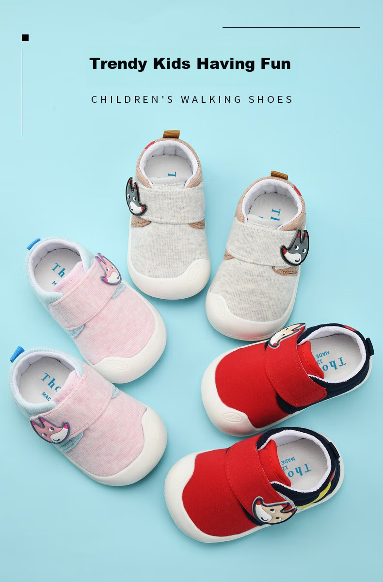 ThomBaker Baby Walking Shoes Spring And Autumn Style, Girls' Cloth Shoes, Boys' Cartoon Soft-Soled Non-Slip Shoes, Red Fox 19 1