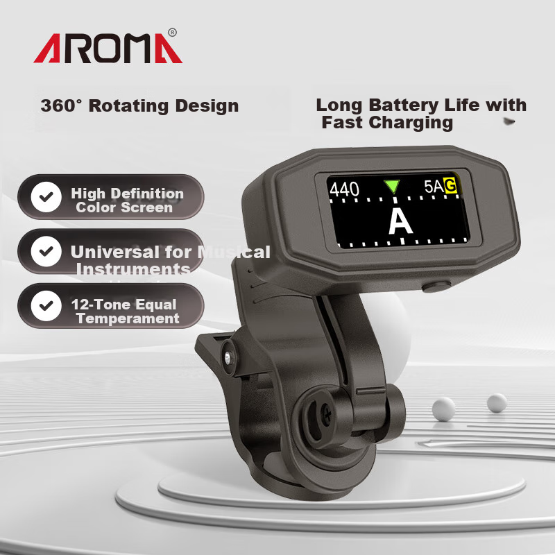AROMA Electronic Color Screen Tuner for Guitar And Violin, Twelve-Tone Equal Temperament Universal Tuner AT-790