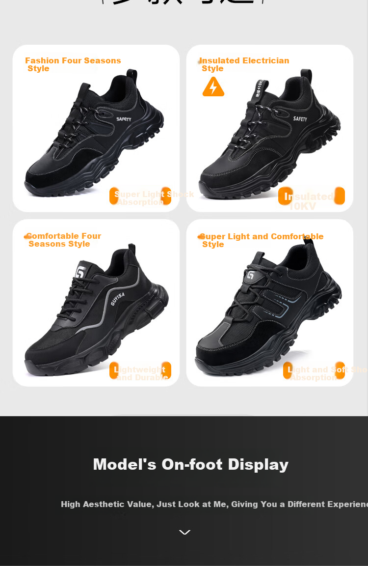 GUYISA Safety Shoes for Men, Summer Breathable, Electrician Insulated, Anti-Smashing, Puncture-Resistant, Ultra-Light Work Functional Shoes 3102KV Size 38 7