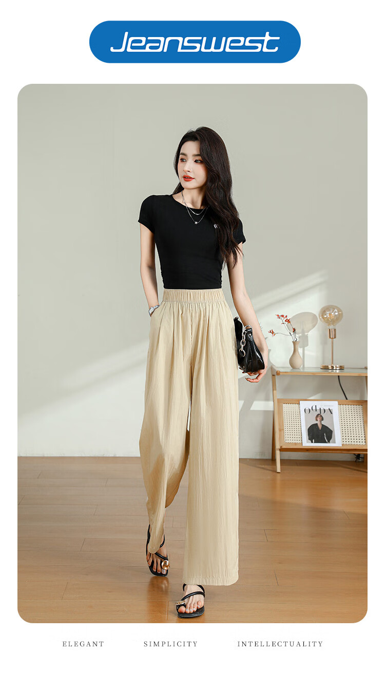 Jeanswest Casual Pants for Women, Summer Trendy Loose-Fitting Draping Solid Color Versatile Yamamoto Wide-Leg Pants, Pink, Size L 1