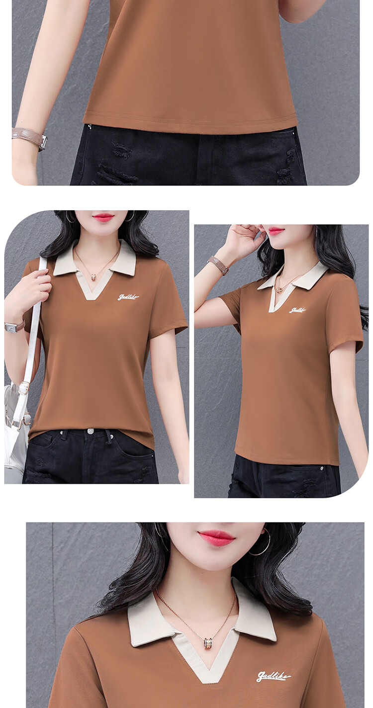 Woodpecker Women's Short Sleeve Polo Shirt Summer Ice Silk Slim Fit Breathable Sports Top Black M 10