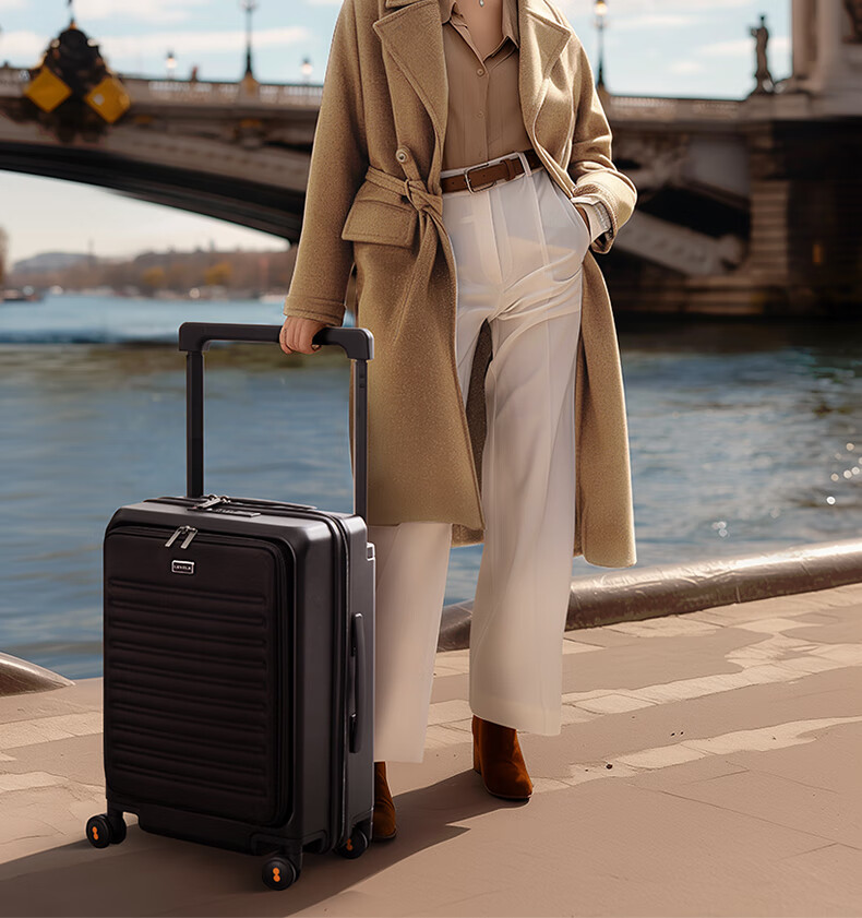 LEVEL8 Suitcase Travel Luggage for Men And Women, Business Carry-On with Front Opening, Wide Handle, Creator Series in Gray 39