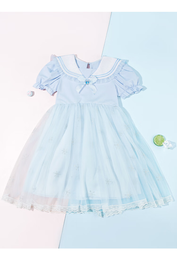 Disney Girls Dress Holiday Gift Summer Girl Dress Navy Collar Tulle Skirt Elsa Princess Dress Pink Size 110 5