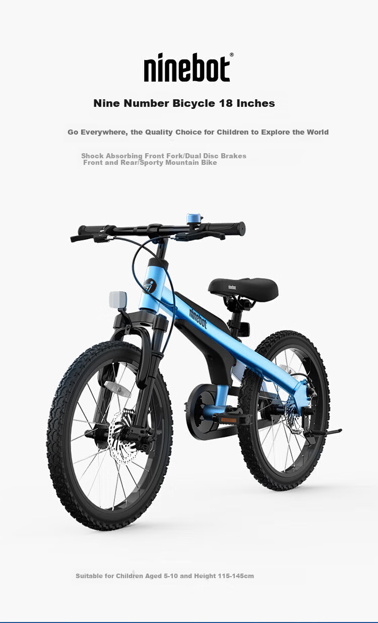 Ninebot Children's Bicycle, Suitable for Ages 5-7, Aluminum Alloy Frame, Red Color, 18 Inches, Height Range 115-135cm 1