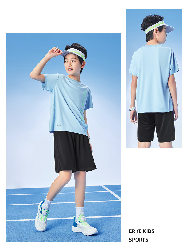 ERKE Kids Boys Sports Set Summer Short Sleeve and Shorts Bright White Size 120 11