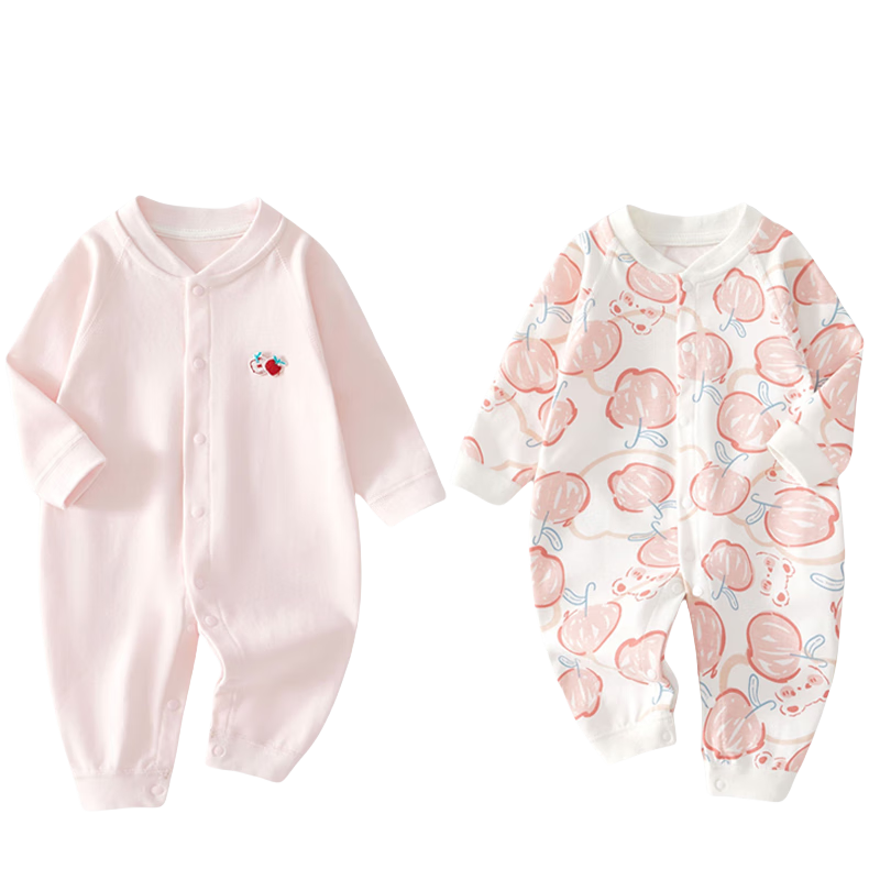 Babyprints Infant Romper 2-Pack, Unisex Baby Pure Cotton Clothing, Soft Onesie, Home Underwear, All Seasons Bodysuit, Pink 66