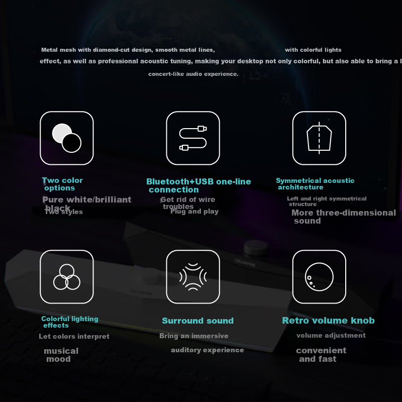 COLORFIRE Bluetooth 5.3 Computer Speakers, Desktop Gaming RGB Lighting, PC And Laptop Speaker System, USB Subwoofer, Christmas Gift CF100 Black
