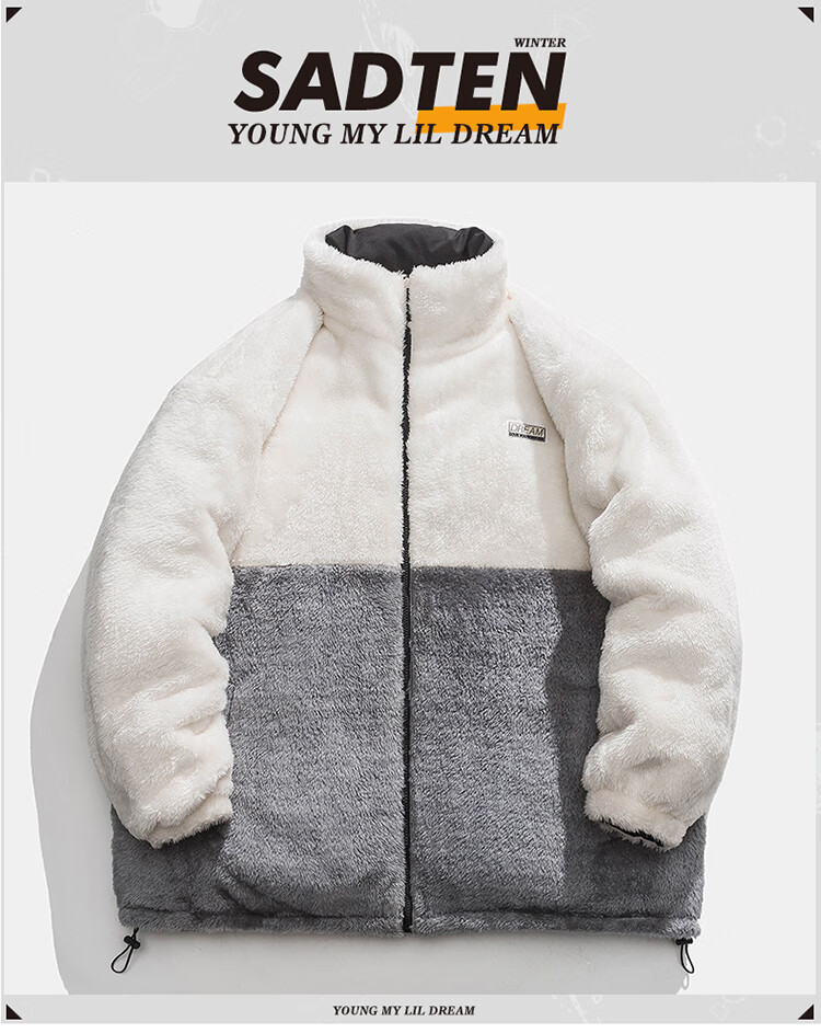 Miiow Men's Autumn Winter Lamb Wool Reversible Padded Jacket Trendy Brand Warm Cotton Coat Khaki S 2