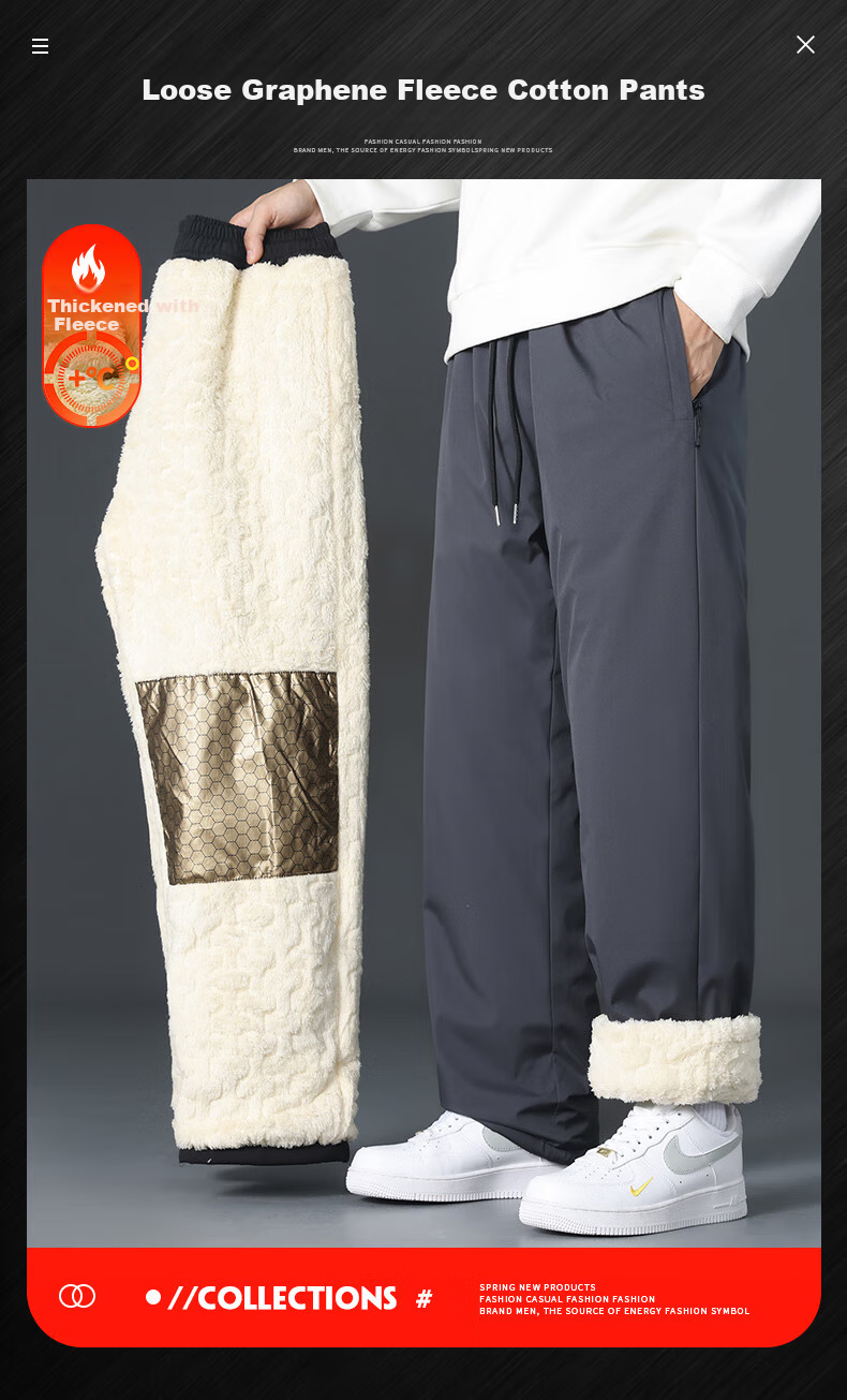 CLOR Lambswool Pants for Men, Autumn And Winter Fleece-Lined Thick Warm Casual Sports Straight-Leg Trousers CL45JR Black 4XL 1