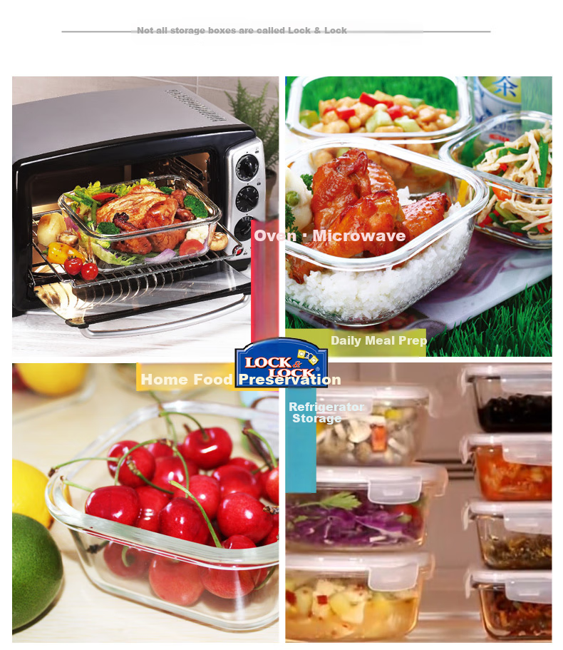 LOCK&LOCK Heat-Resistant Glass Food Storage Containers Set of Three: Sealed Lunch Boxes with Bento Box, Meal Containers And Lunch Bag 1000+750+300ML 11