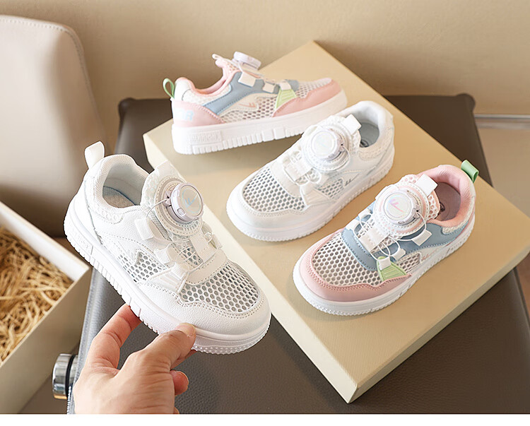 Warrior Children's White Sneakers, Breathable Mesh Running Shoes, Summer Breathable Skateboard Shoes, WZ(CL)-0513, White-Pink Size 30 1