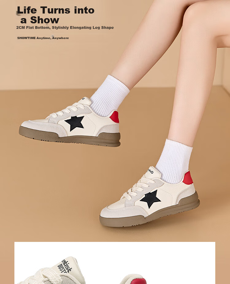 Dusto Thick-Soled Training Shoes for Women, 2026 New Spring Style, Casual Sneakers, Round Toe White Shoes, Star Shoes 2