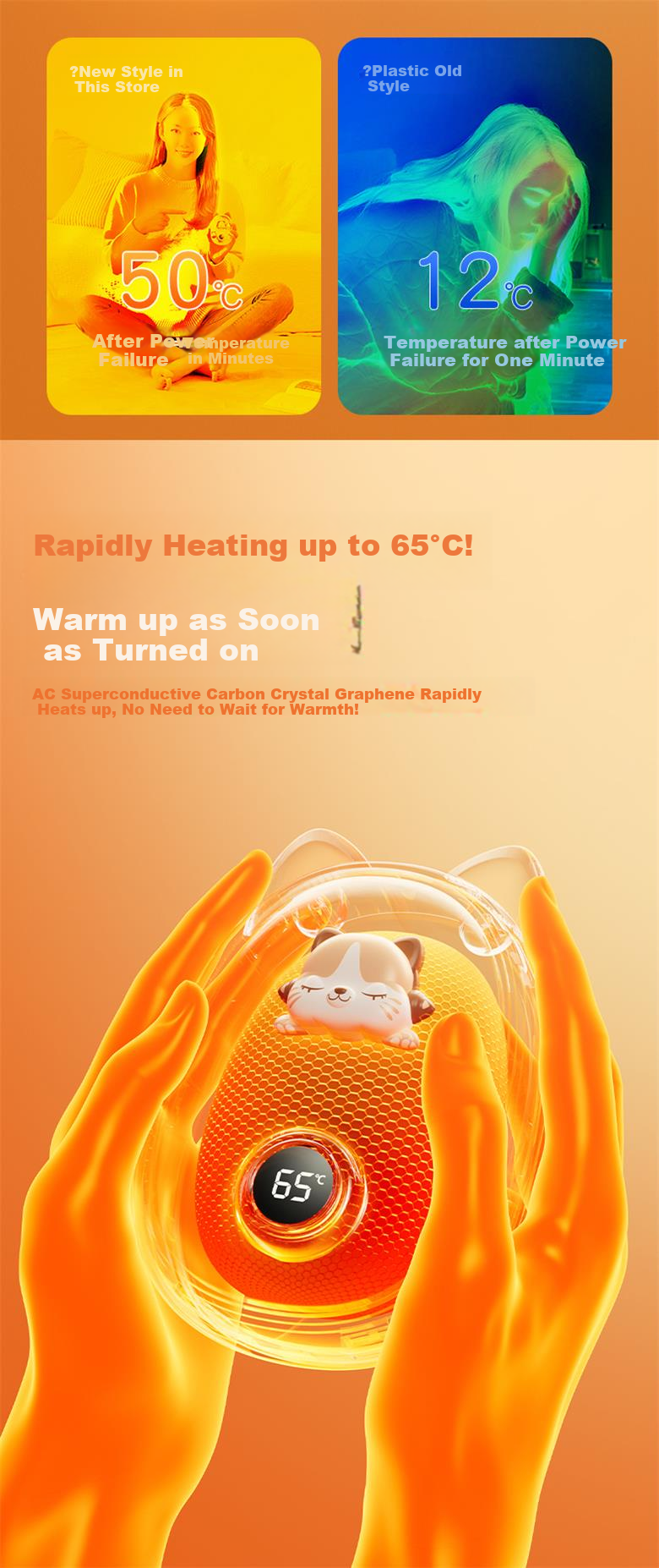 Kelleia 2024 New Hand Warmer USB Rechargeable Space Capsule Cute Cartoon Heating Pad Winter Gift for Girlfriend Beige 9