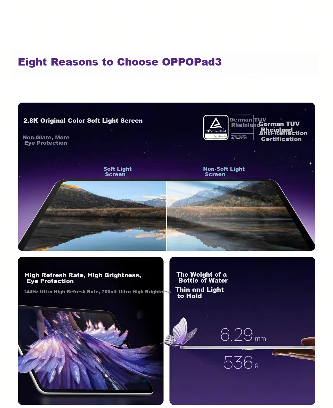 OPPO Pad 3 Soft Light Edition, 256GB, 12GB RAM, Star Track Bright Silver, WIFI Version, OPD2405 [JVMD] 2