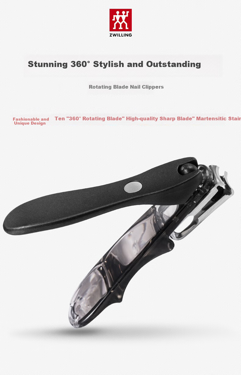 ZWILLING Nail Clipper, Anti-Splash Design with Rotating Nail File Head, Single 360-Degree Rotation for Home Use 1