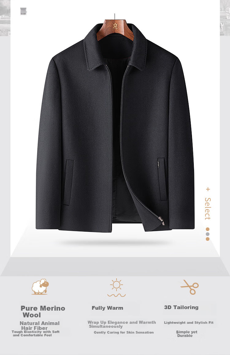 MONTAGUT Men's 100% Wool Jacket Lapel Double-Sided Woolen Coat Business Warm Outerwear Navy Blue Size 52 1