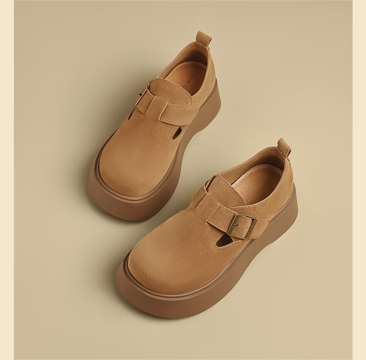 ZHR Retro Birkenstock-Style Shoes for Women, Thick-Soled Height-Increasing Full-Coverage Casual Shoes, Versatile Slip-On Flats AB67F Khaki 39 17