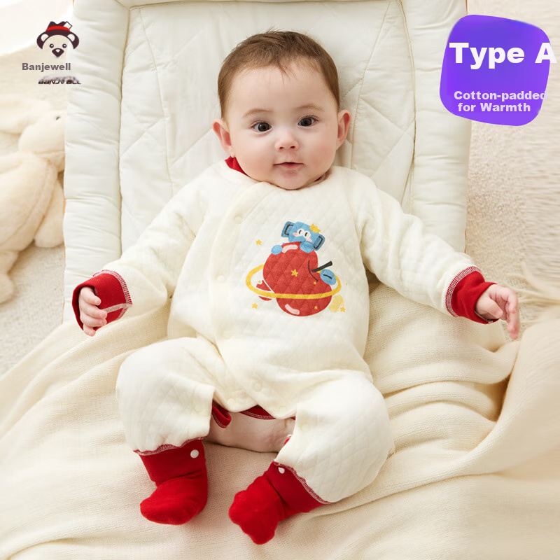 Banjvall Baby Clothes Spring And Autumn Warm Padded Onesie, Seamless Infant Romper, Warm Star Apple Design, Size 90