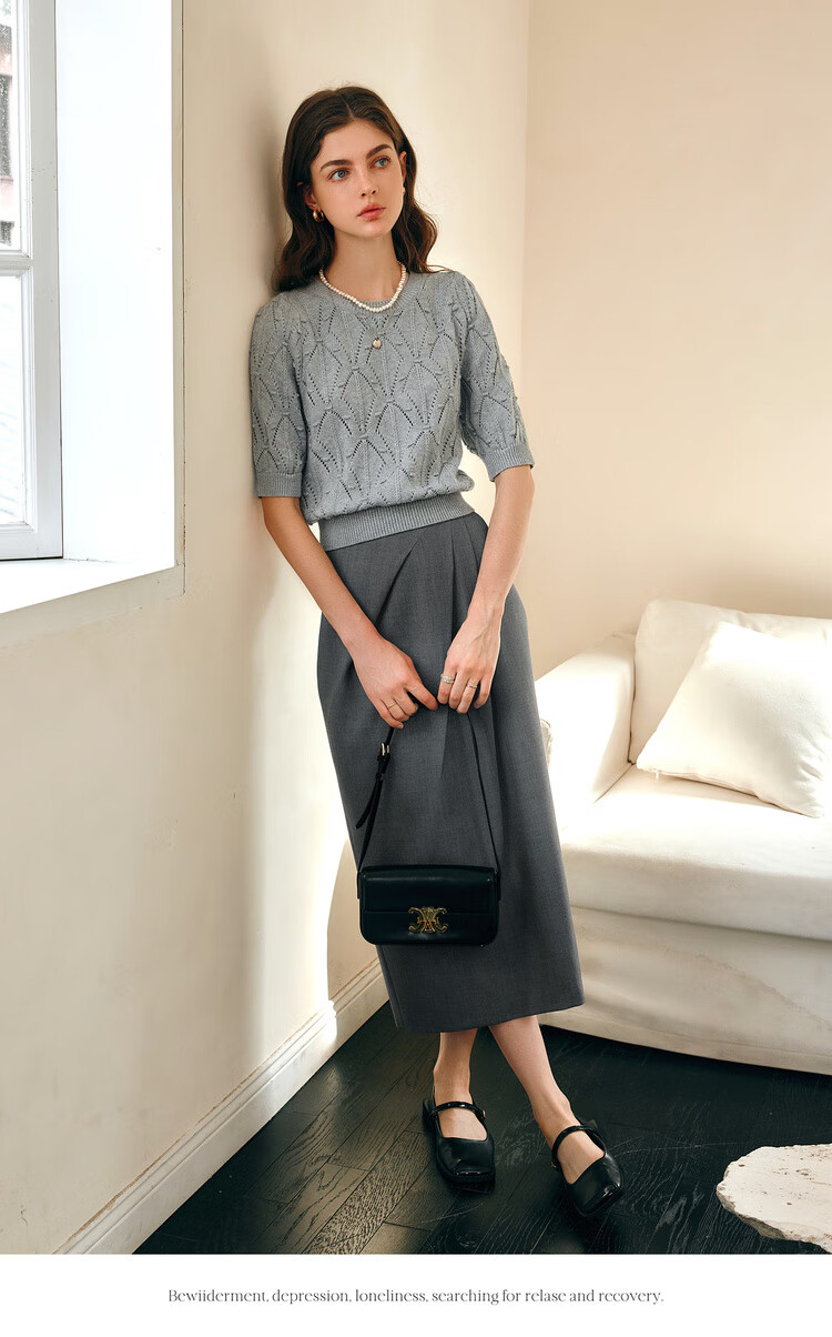Olrain Eurier Summer Commuter Knit Pullover Top with Hollow Design Gray (New Batch) S 9
