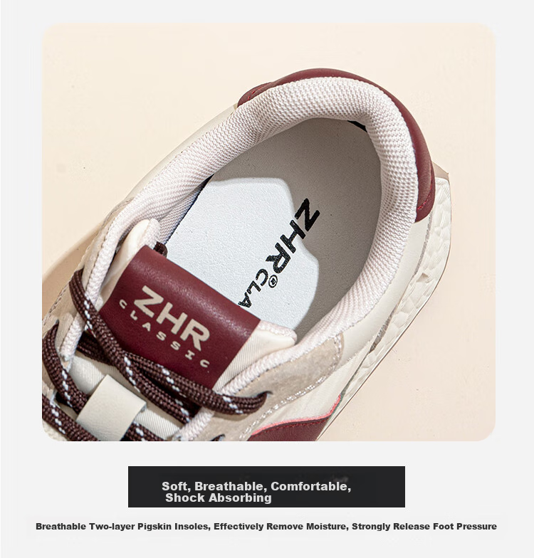 ZHR Casual Shoes for Women, Retro Sports Women's Shoes, Thick-Soled Heightening Versatile Dexun Shoes for Women, QS27, Beige-Red, Size 40 12