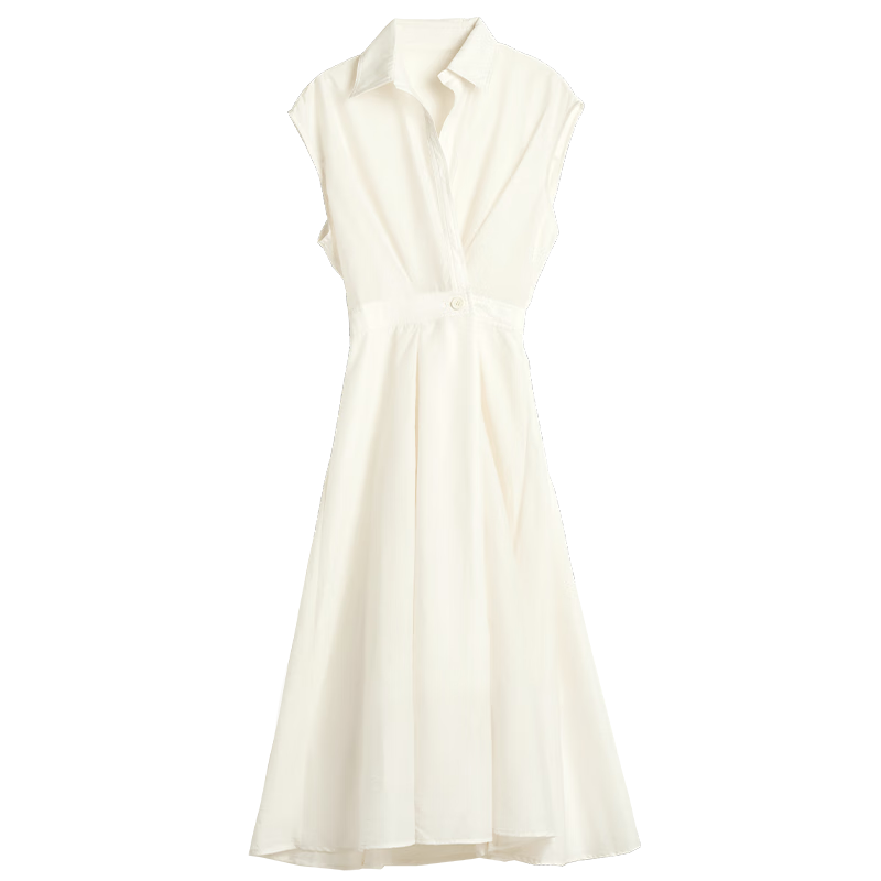 Olrain Eurielle Vintage Shirt-Style Raglan Sleeve Waist-Cinched Dress with Flared Skirt Women Beige XL