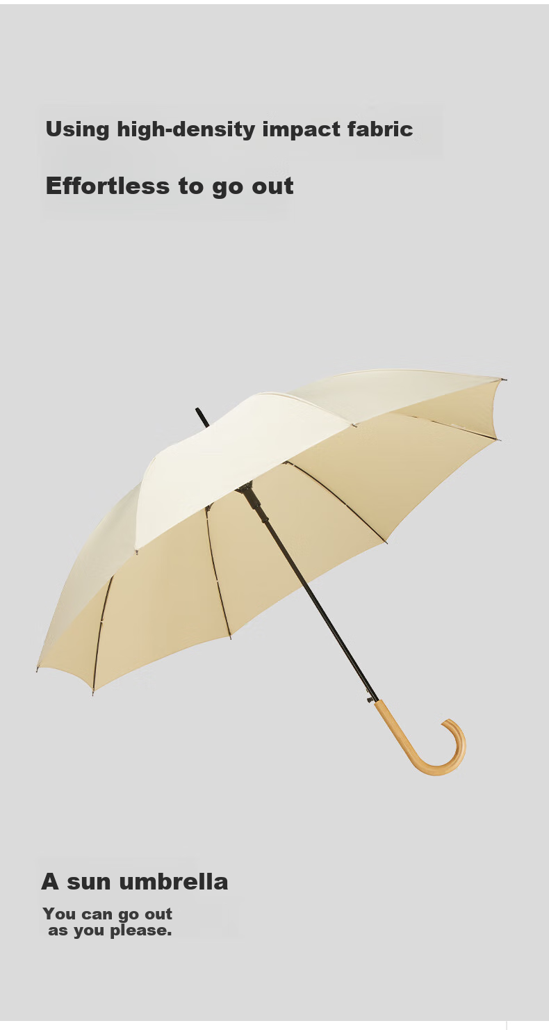 Obsu Dual-Purpose 8-Rib Bamboo Composite Water-Resistant Umbrella with Nano Coating And Long Handle, Black, Semi-Automatic 9