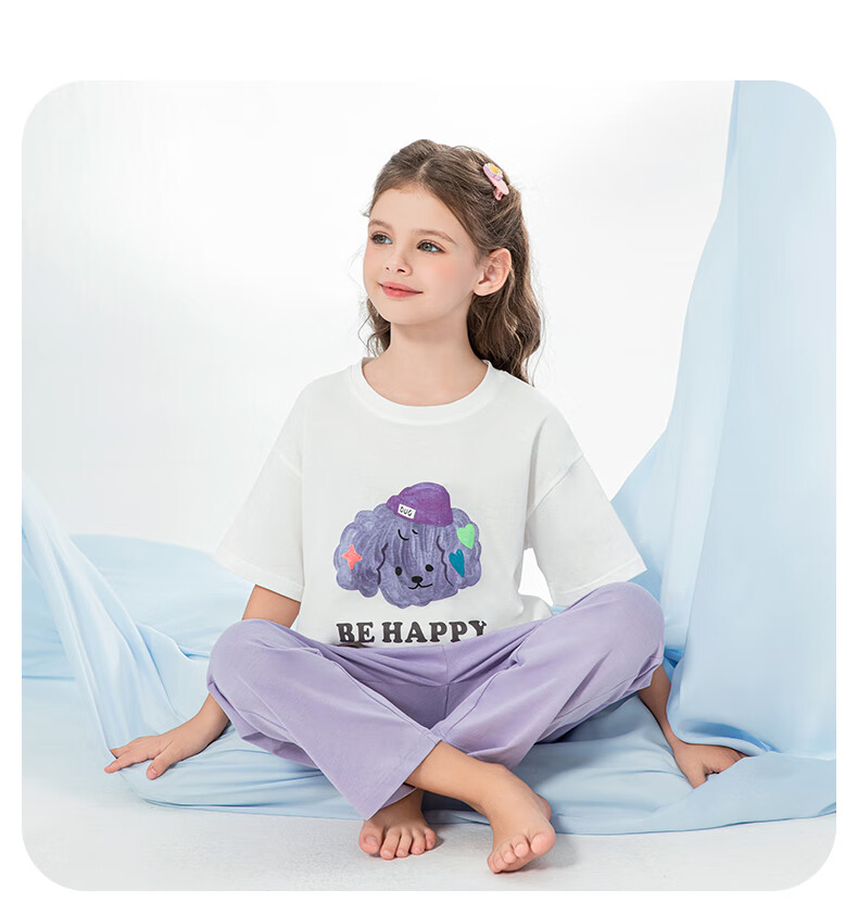 Inborn Girls' Lightweight Loungewear Set, Lyocell Short Sleeve Pajamas for Big Kids, Off-White, Size 160, Model 20942 8