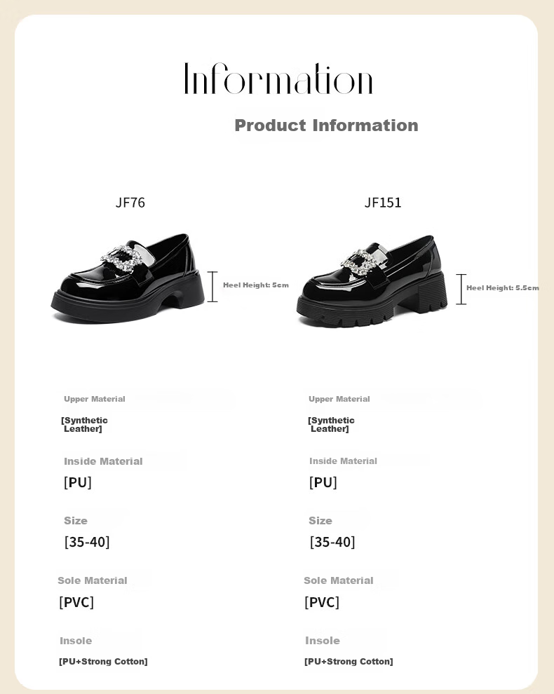ZHR Women's Loafers, Fashionable Patent Leather Versatile Rhinestone Women's Shoes, Thick-Soled Heightening Black Leather Shoes for Women, JF76 Black, Size 37 3