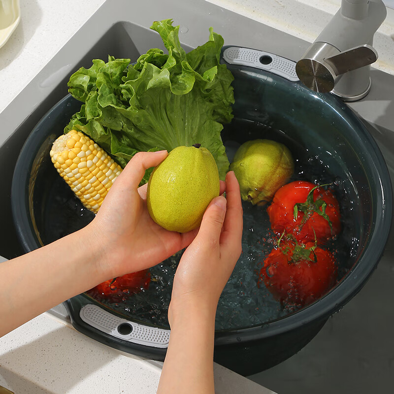 ESIKIN Large Washbasin with Handles, 2 Pieces, 35cm, Foot Bath, Laundry Basin, Thickened Plastic Basin, Vegetable Washing Basi