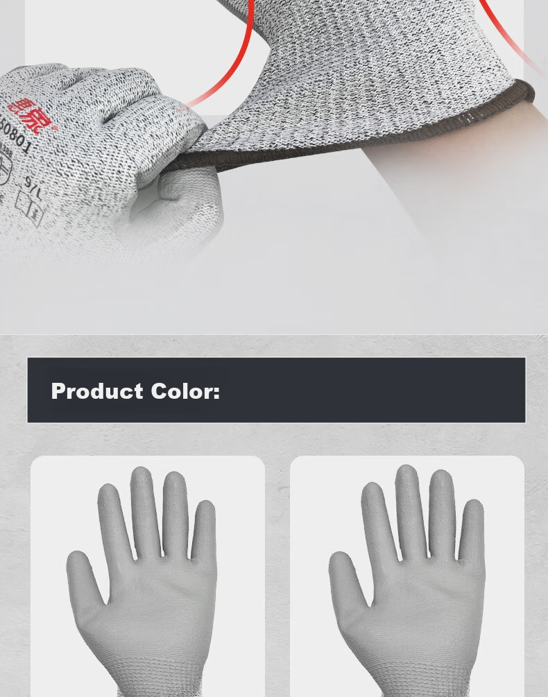 Huixiang JINGDONG Industrial Own Brand Cut-Resistant PU Palm Coated Gloves 150801 (Level 5) Size 9 3 Pairs/pack HPPE Thickened Dense Flexible Wear-Resistant Hand-Fitting EU CE Certified 10