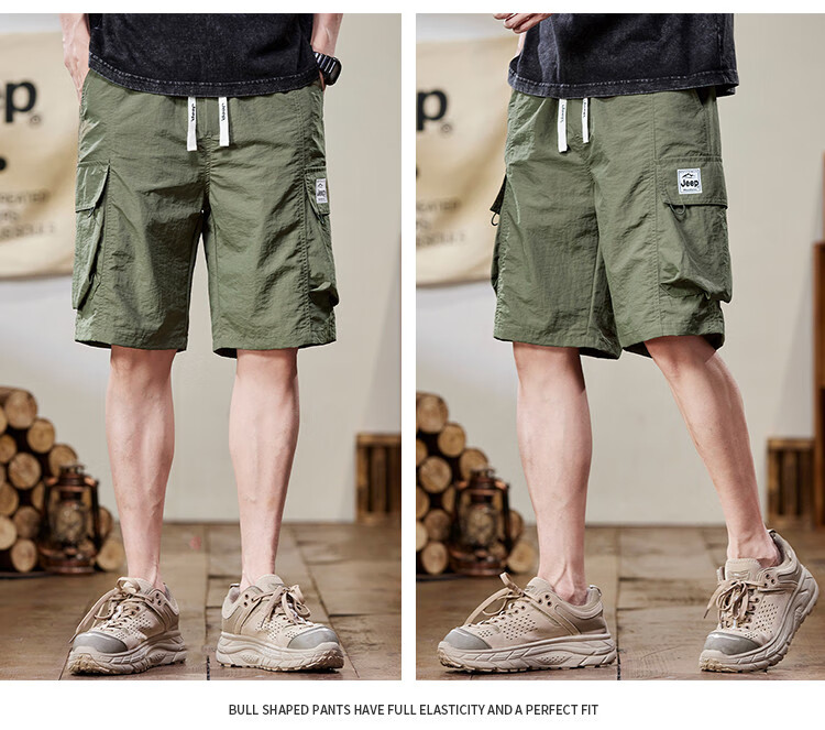 JEEP Ice Silk Quick-Dry Cargo Shorts for Men, Summer 2026 Lightweight Casual Mid-Length Pants, Men's Shorts 17