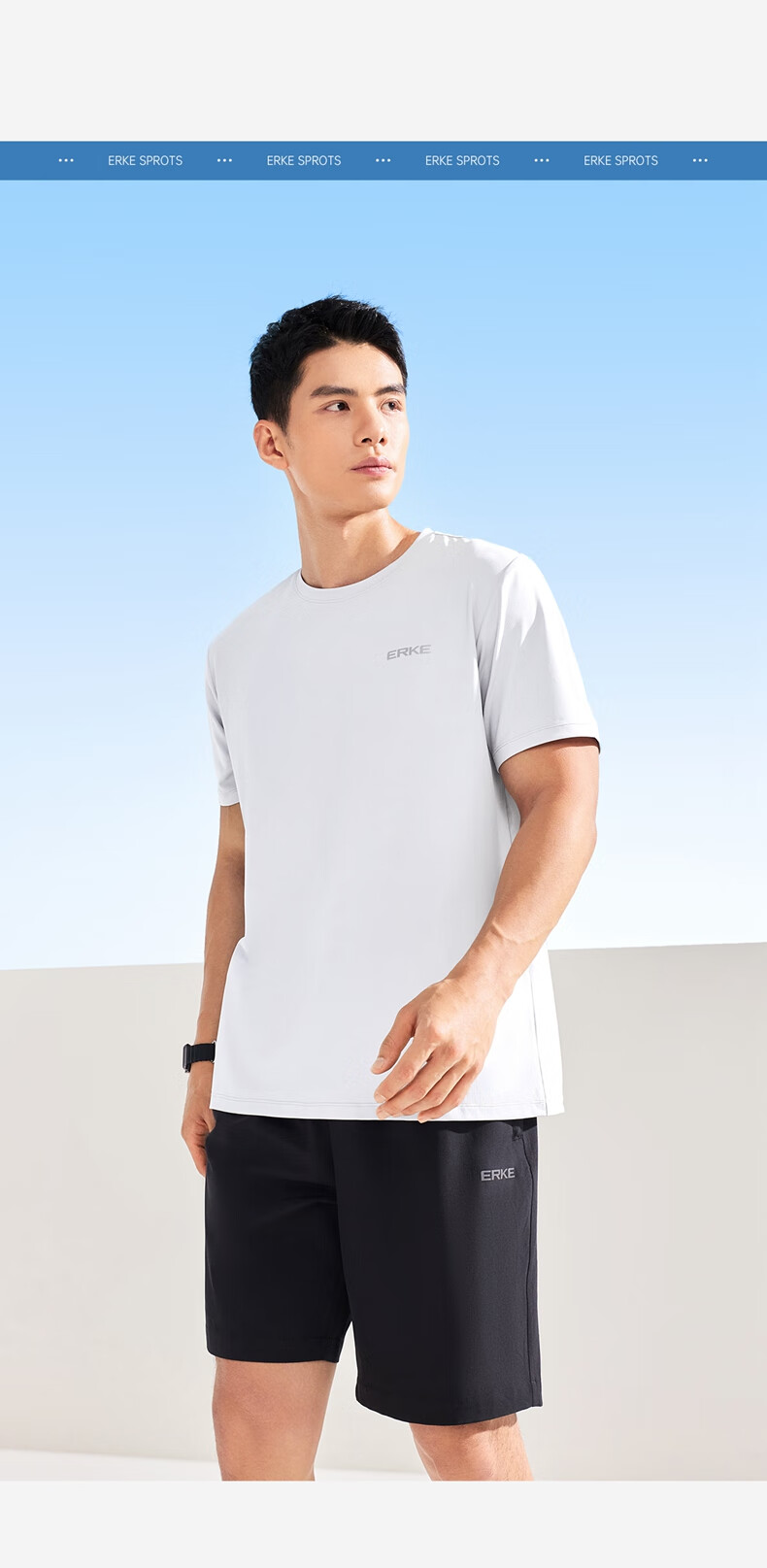 ERKE Short-Sleeve T-Shirt for Men, Autumn New Arrival, Moisture-Wicking And Quick-Drying Sports Tee, Round Neck Undershirt, Solid Color Top, Outdoor Running Wear 11