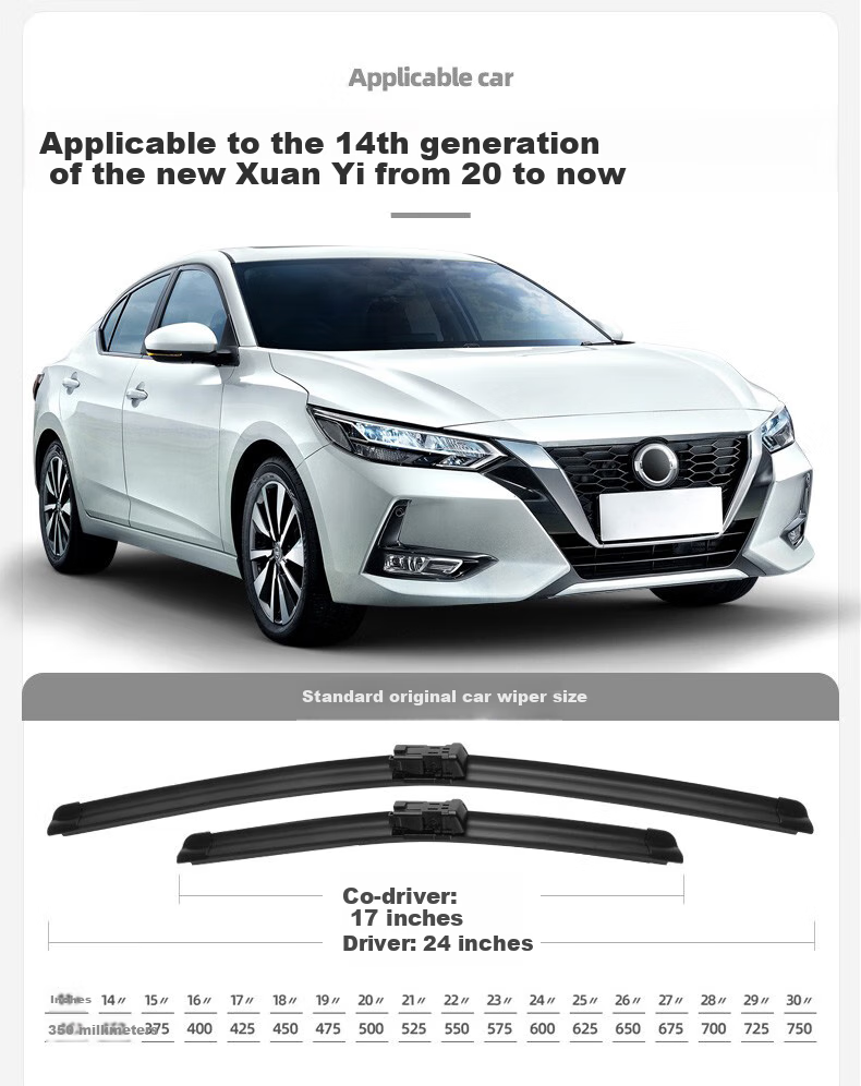 Meisim Jingchi Series Windshield Wipers Suitable for Sylphy 06-19 Old Models, Rubber Strips, Nissan Wiper Blades, 22/17 Pair Set 3