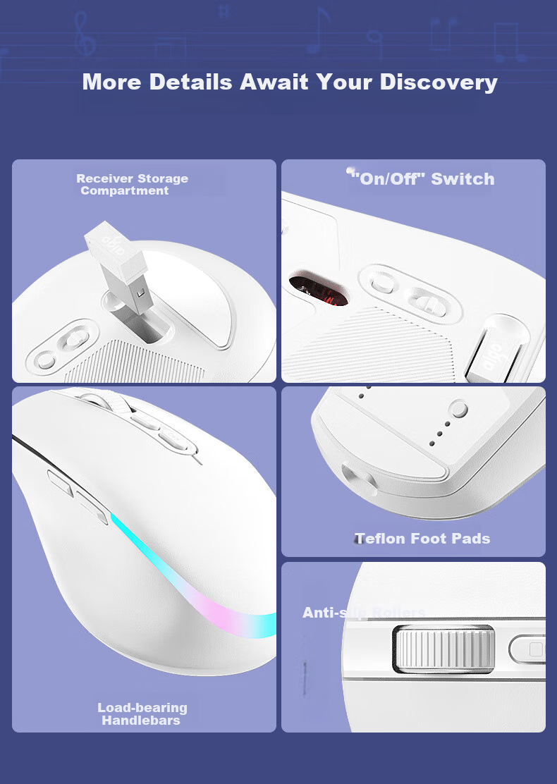 Aigo M60 Moonlight Curve Wireless Mouse, 2.4G Connection, Rechargeable Lithium Battery, RGB Lighting, One-Key Return to Desktop, Suitable for Business Office And Gaming, Black 19