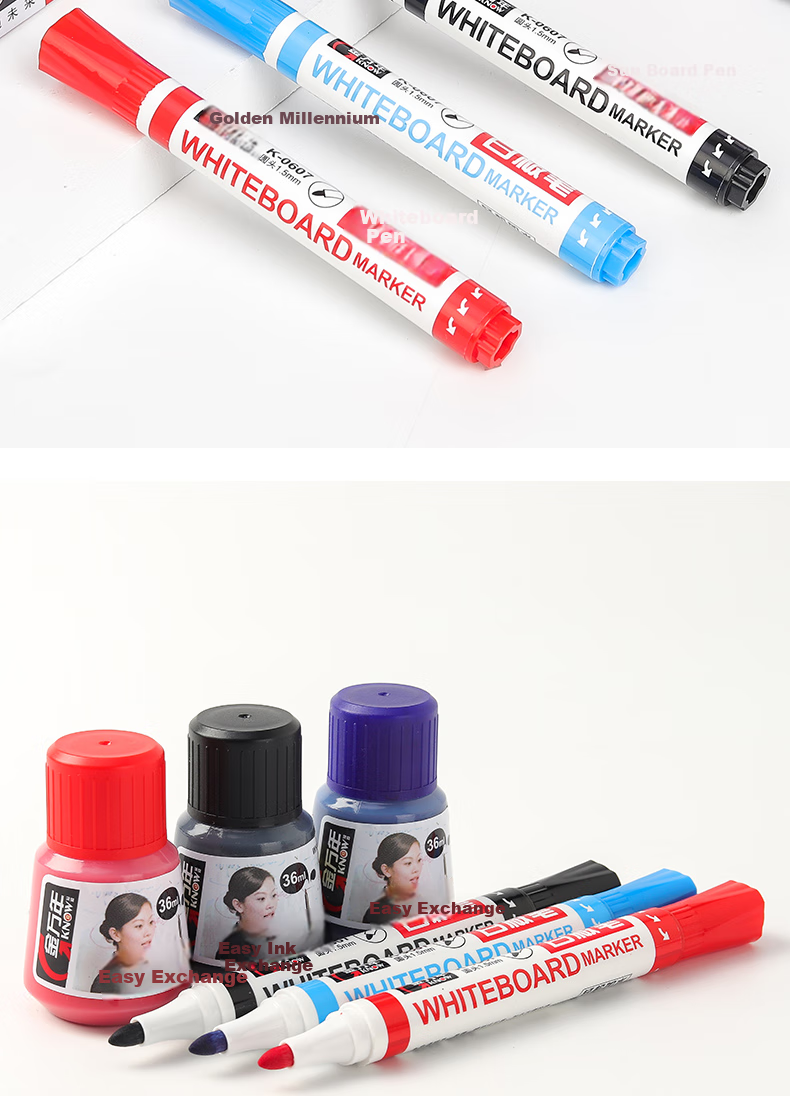 Genvana Black Refillable Whiteboard Markers, 10 Pcs/box, for Office Meetings, Erasable, G-634 11