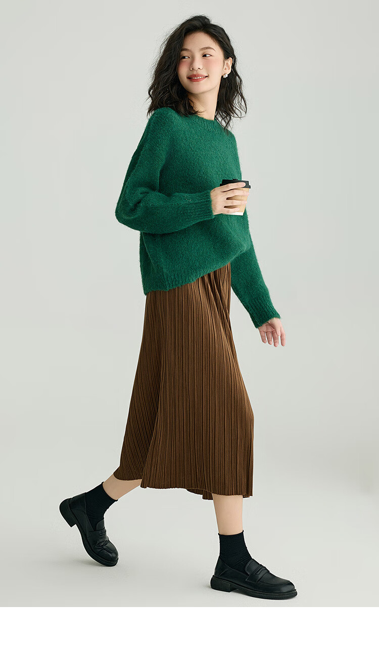 Dme Wilderness Forest Sweater Winter Style Knitted Top Retro Brightening Lazy Round Neck Sweater for Women, Dark Coffee Color, M 23