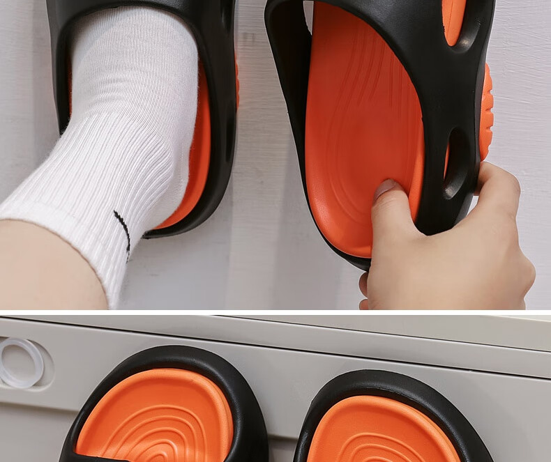 Huameijianbu Men's Sports Slippers, Quiet Non-Slip Indoor Thick-Soled Outdoor Sandals HM2439 Black And Orange Size 44-45 28