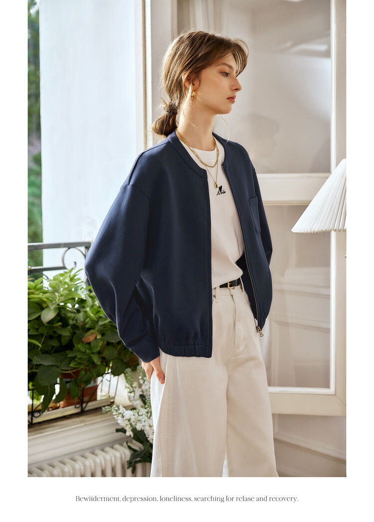 Olrain American-Style Short Jacket for Women, Spring And Autumn Casual Cardigan Top, Navy Blue (Second Batch), Size S 5