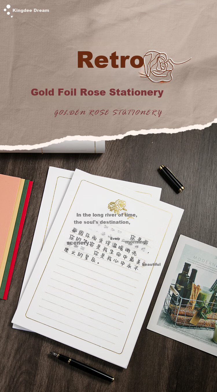 Kingdee Valentine's Day Rose Love Letter Stationery Set - 20 Sheets, High-Quality Love Letter Paper, Instagram-Style Confession Cards for Boyfriend/girlfriend, Romantic Rose Confession Postcards 1