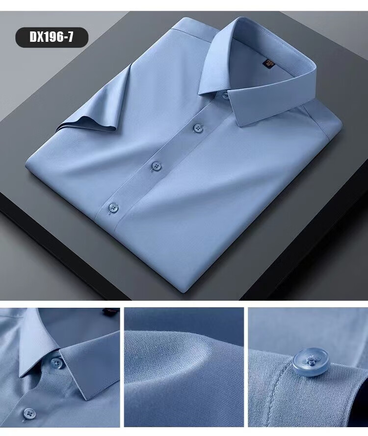 Patowa Men's White Mulberry Silk Short Sleeve Non-Iron Wrinkle-Resistant Business Casual Square Collar Shirt L 6