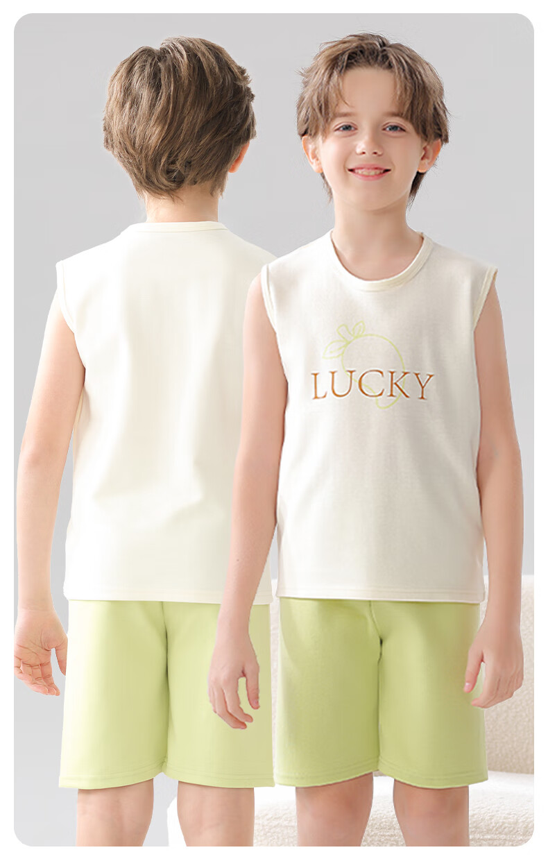 MiiOW Children's Pajamas for Boys, Baby Vest Set, Home Wear, 40-Count Combed Pure Cotton [Antibacterial And Cool Feeling], 120cm 14