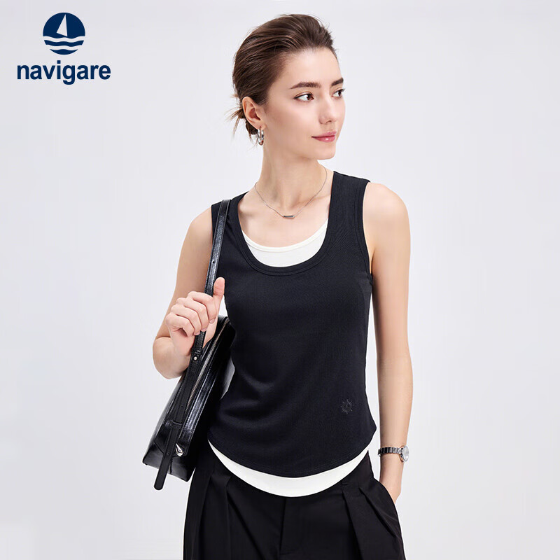 Navigare Women's Slim-Fit Elastic Faux Two-Piece Vest Inner Layer Top 2325905503