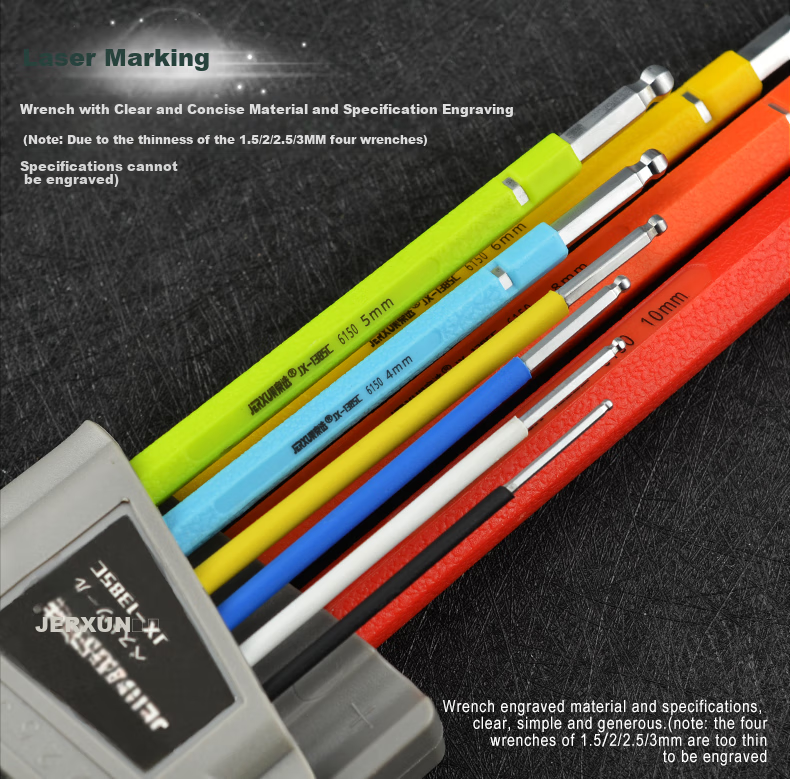 JERXUN Colorful Hex Key Set, 9 Pieces, L-Shaped Extended Ball-End And Flat-End Hex Screwdriver, Metric Wrench 7