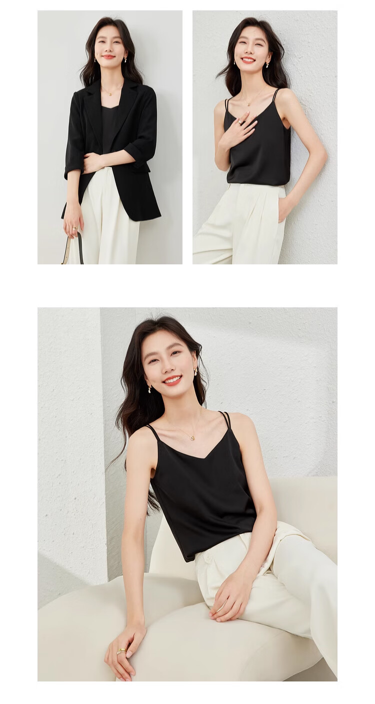 GUJIN Ice Silk Satin Women's Camisole Tank Top Sleeveless Backless Base Layer Versatile Blazer Top Champagne XL 16